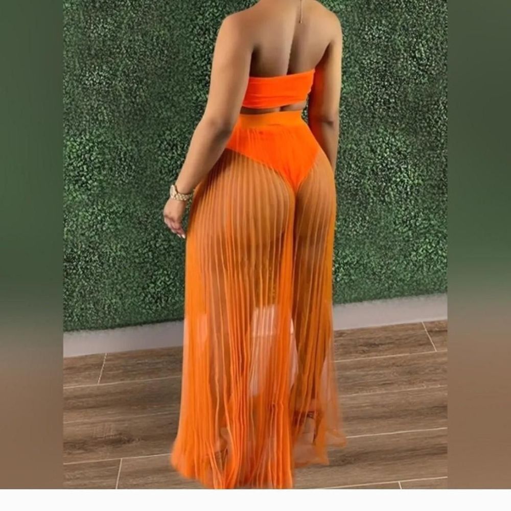Ladies Beach Pool Orange bandeau 3piece swim suit sz